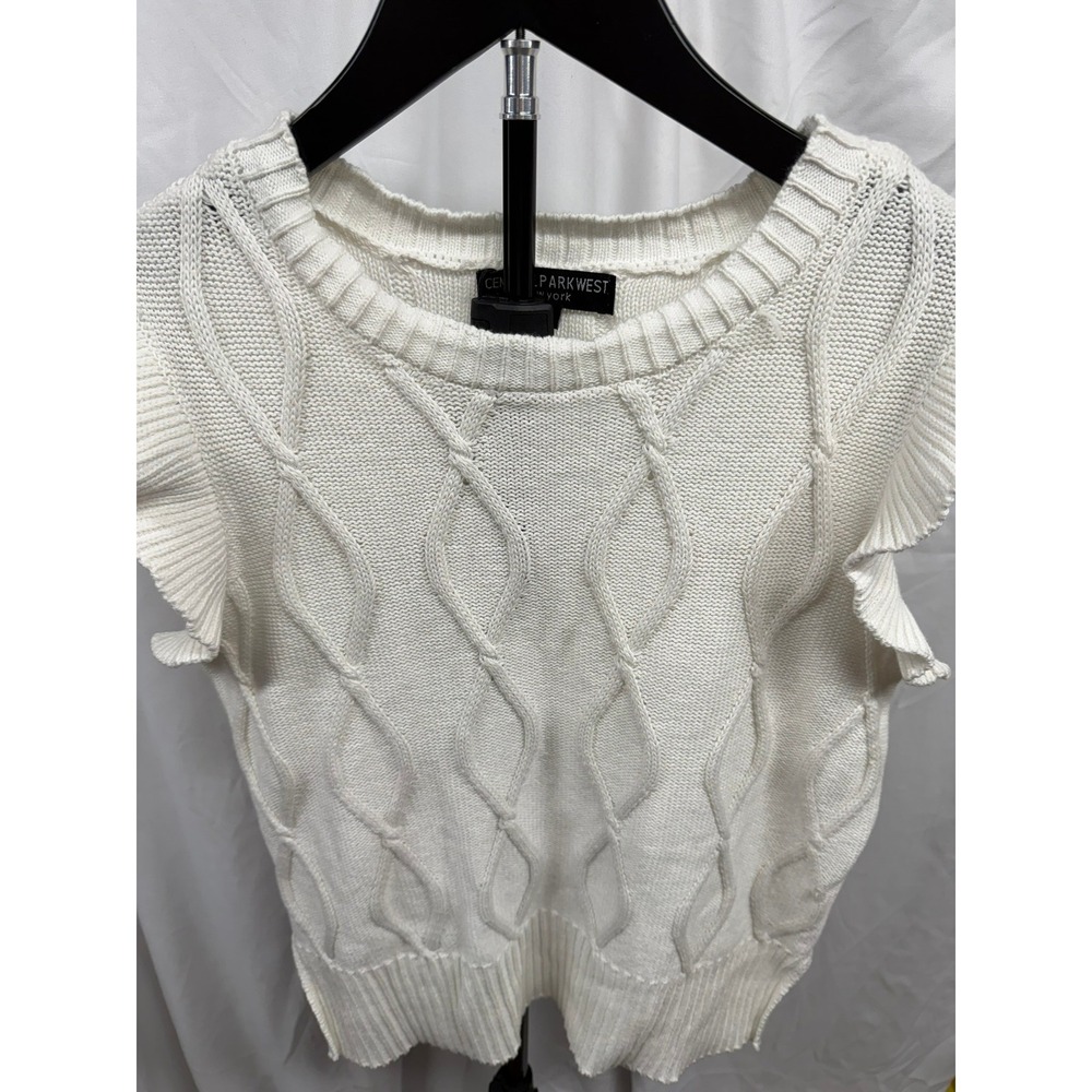 Central Park West NWT $162 Women's XS White Cable Knit Ruffle Sleeve Sweater - Picture 2 of 9